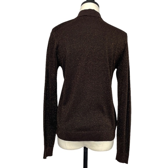 Via Condotti Crew Neck Cardigan Brown with Gold Metallic Flecks Size Medium - Picture 8 of 11